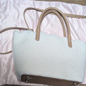 New Aura Estelle Cloud Mini Tote in white shearling with extra long strap
